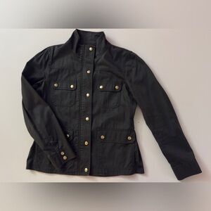 J Crew Women's Black Utility Jacket with Gold Snap Buttons